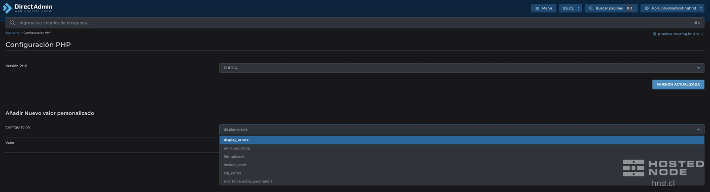 Lista Configuração expandida para escolher um parâmetro PHP.