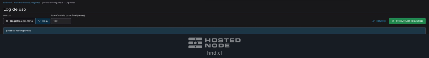Usage Log header with Full Log, Tail, line count, and Reload Log.