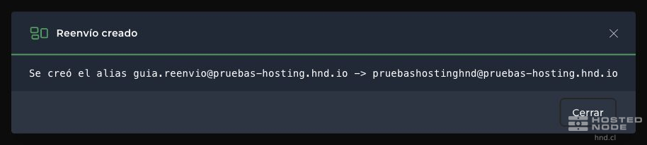 Forwarder Created confirmation showing the source address and its destination.