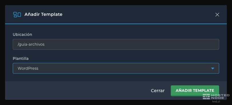 Add Template form with the Location and Template fields.