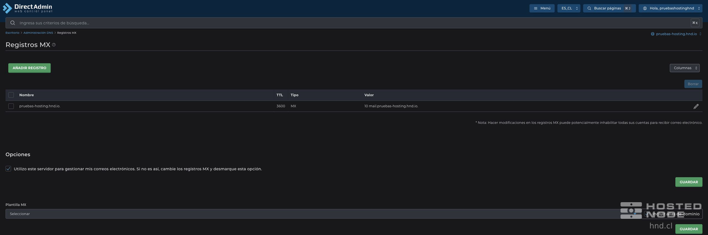 Current MX record and local email management option.