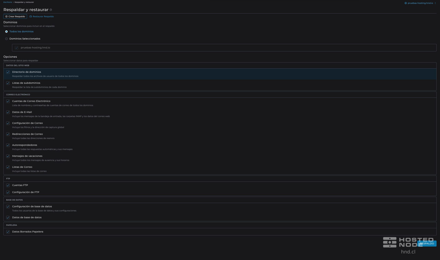 Create Backup screen showing the data categories that can be included in the backup.