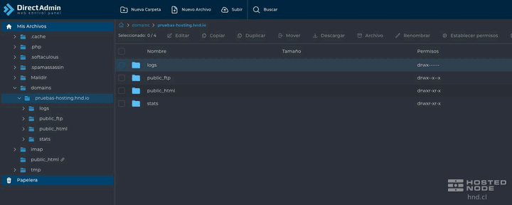 Close-up of the public_html folder inside a domain's directory in DirectAdmin.