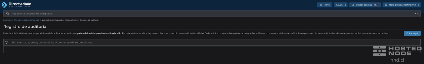 Hostname audit log and Reload button.