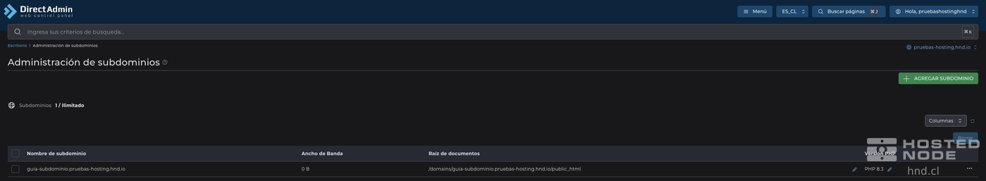 Created subdomain with its document root and PHP version.