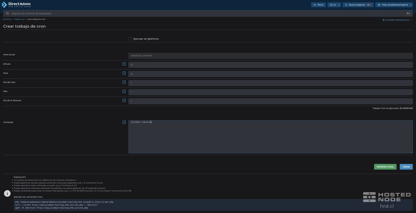 Daily schedule at 03:00 and Command field in Create Cron Job.