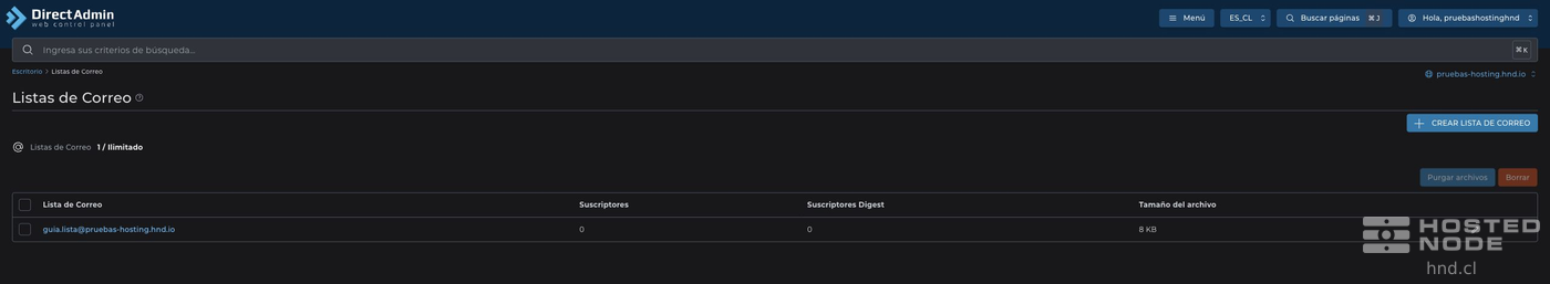 Created list with its subscriber counts and archive size.