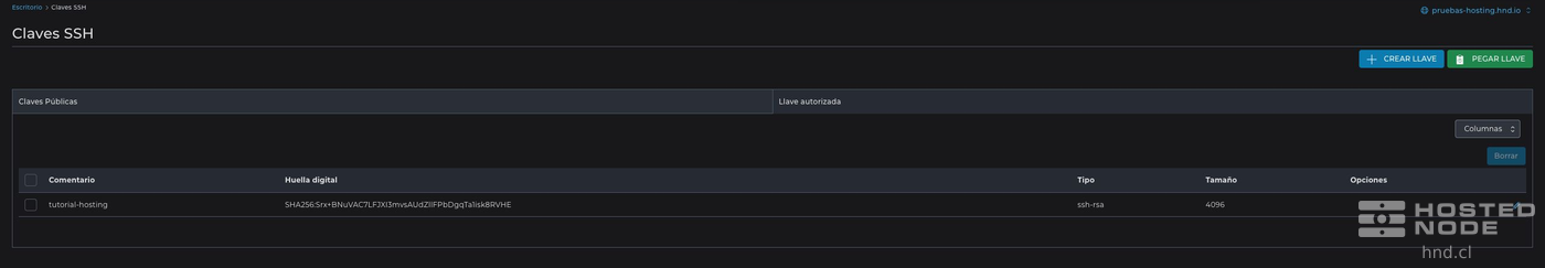 Authorized Keys table with an SSH public key and its fingerprint.