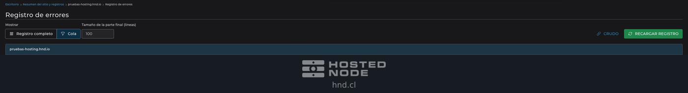 Error Log header with line selection and the Reload Log button.