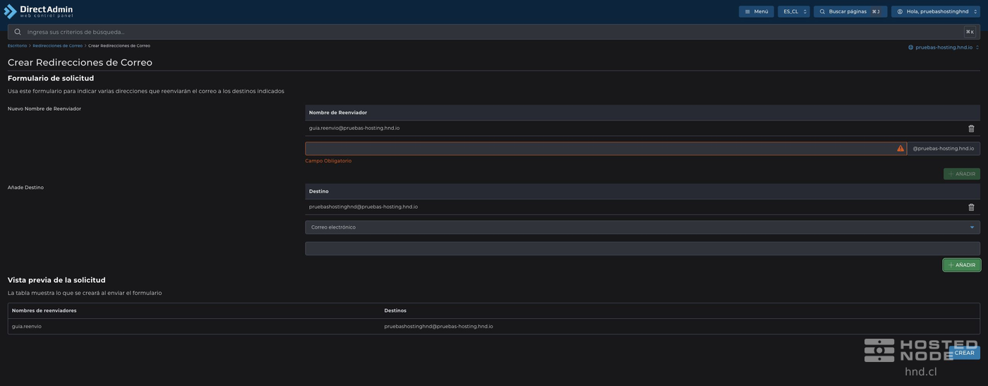 Source and destination added to the request preview.