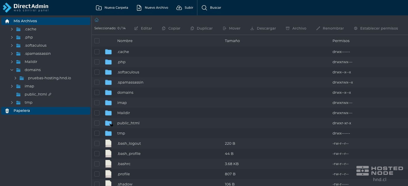 File Manager in My Files showing the folders in a hosting account's home directory.