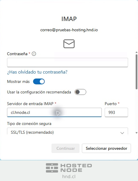 IMAP form in the new Outlook showing the incoming server, port 993, and SSL/TLS.