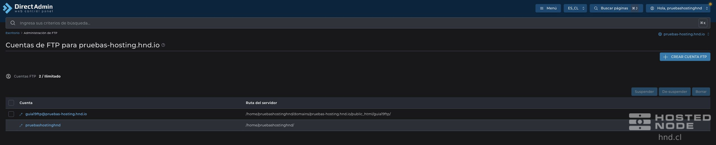 Conta FTP criada com seu nome completo e o caminho do servidor.