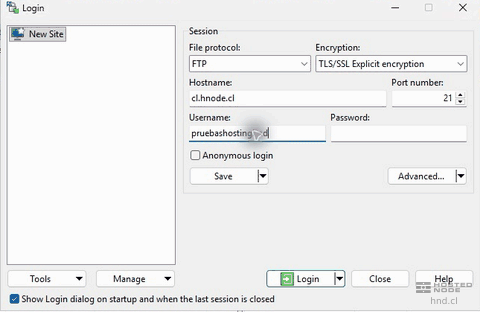 Close-up of WinSCP Login with FTP and TLS/SSL Explicit encryption.